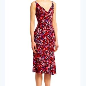 Elie Tahari Red and Pink Sheath Midi Dress Sleeveless